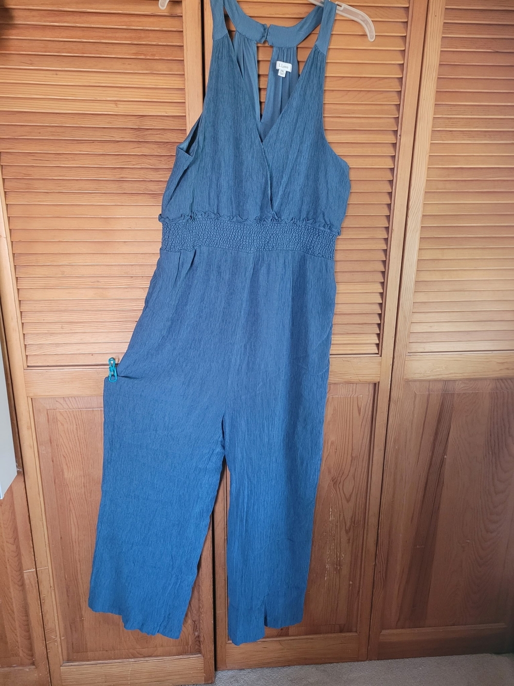 Blue Sleeveless Smocked-Waist Cropped Jumpsuit